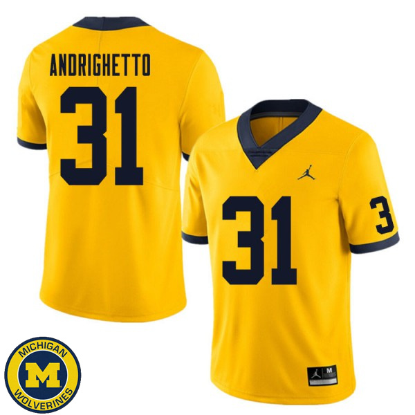 Men's University of Michigan #31 Lucas Andrighetto Yellow College Game Jersey